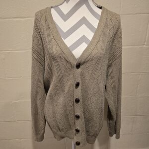 OSCAR DE LA RENTA Cotton Knit Cardigan Button Up Natural Sweater Men’s XL.